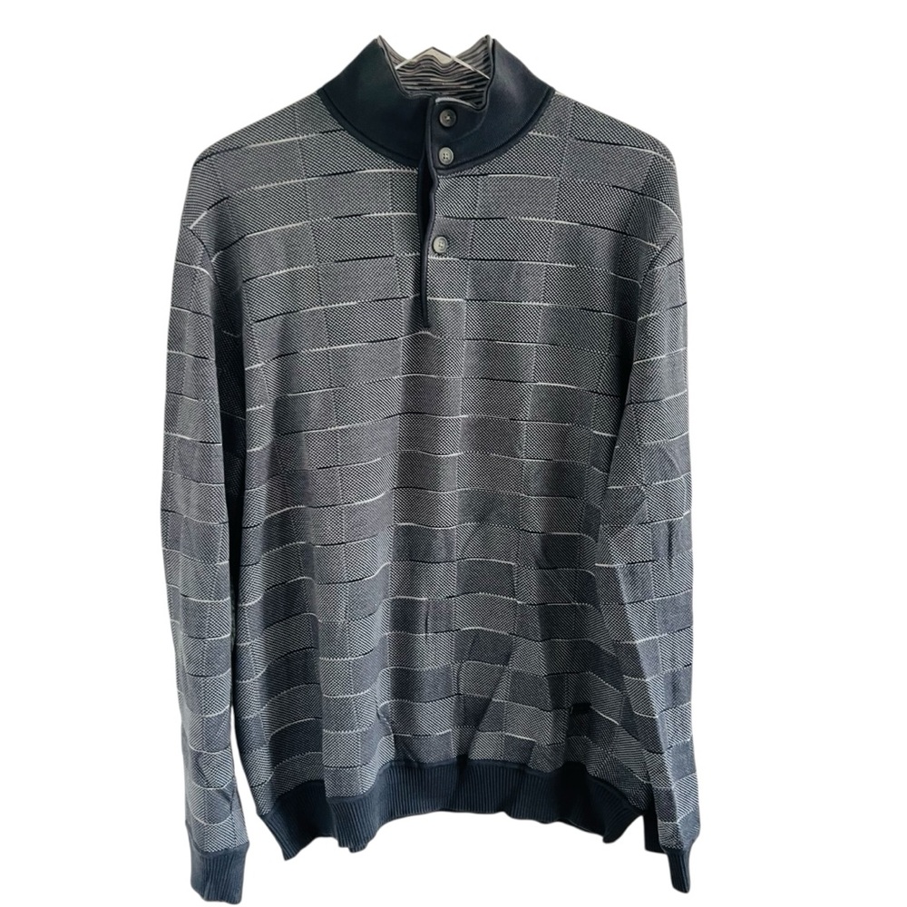 Tonino Lamborghini Mens Black and Gray Full Zip Sweater Jacket